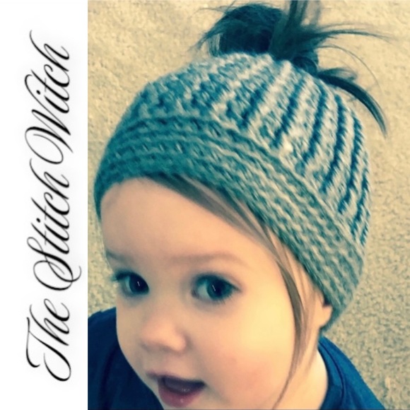 🔥SOLD🔥 Crochet Mustard Yellow Messy Bun Ponytail Beanie - Picture 4 of 14